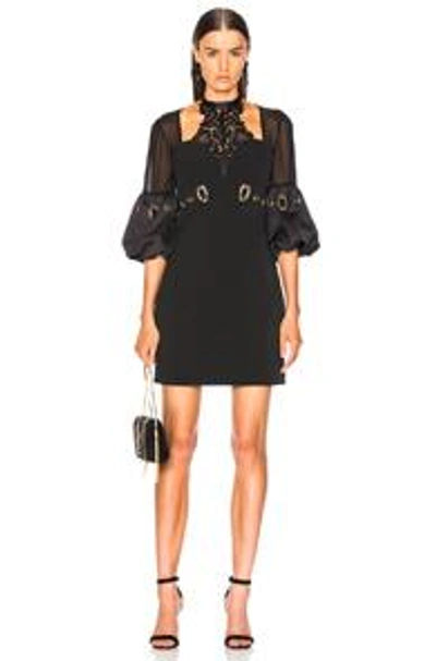Shop Self-portrait Lace Halter Mini Dress In Black