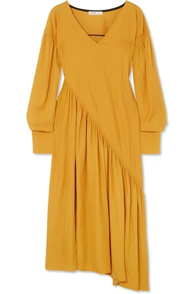 Shop Adeam Asymmetric Cady Dress In Gold