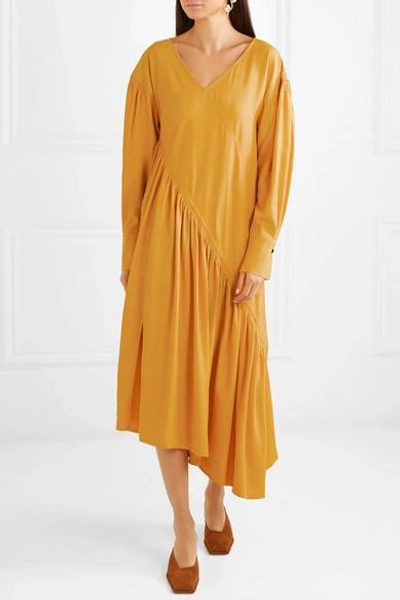 Shop Adeam Asymmetric Cady Dress In Gold