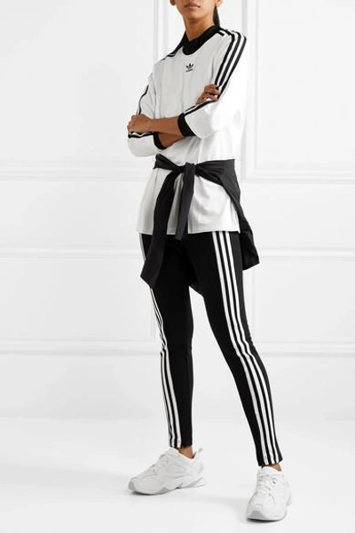 Shop Adidas Originals Striped Satin-jersey Top In White