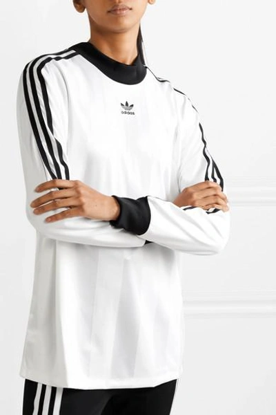 Shop Adidas Originals Striped Satin-jersey Top In White