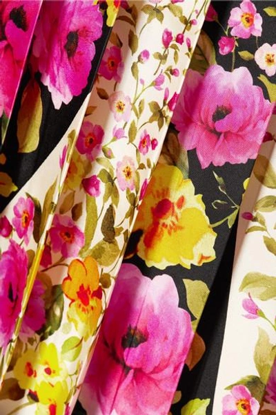 Shop Gucci Pleated Floral-print Silk-twill Midi Skirt