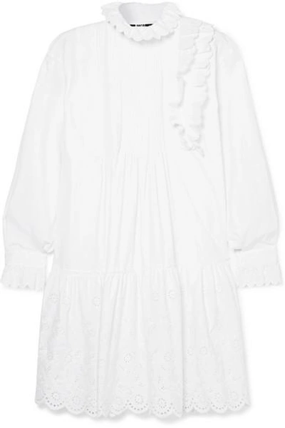 Shop Mcq By Alexander Mcqueen Ruffled Broderie Anglaise Cotton Mini Dress In White