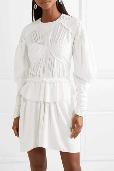 Shop Isabel Marant Pleated Cotton-trimmed Poplin Mini Dress In White