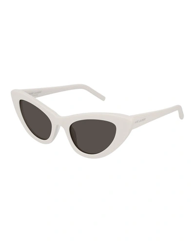 Shop Saint Laurent Lily Cat-eye Acetate Sunglasses, Ivory