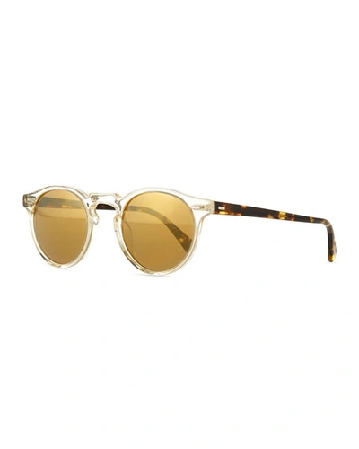 Shop Oliver Peoples Gregory Peck Round Plastic Sunglasses, Clear/tortoise