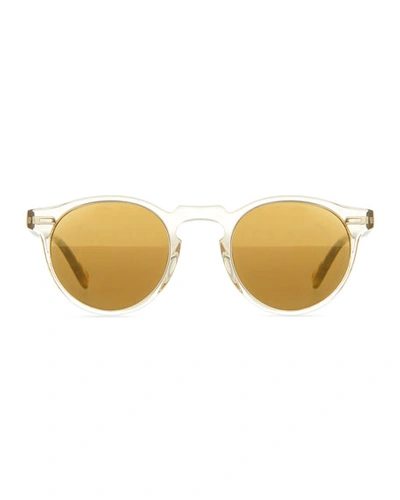 Shop Oliver Peoples Gregory Peck Round Plastic Sunglasses, Clear/tortoise