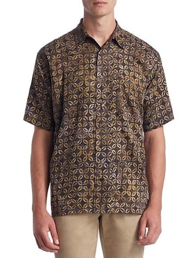 Shop Saks Fifth Avenue Collection Coffee Bean Cotton Button-down Shirt In Gold