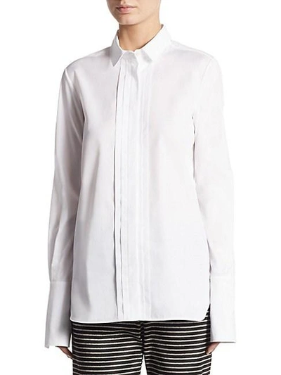Shop Weekend Max Mara Long-sleeve Collared Cotton Shirt In Optical White