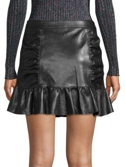 Shop Parker Alexandra Leather Ruched Skirt In Black