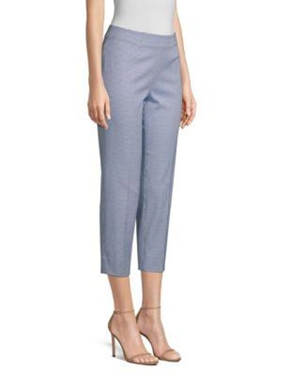Shop Piazza Sempione Audrey Checked Stretch Cropped Pants In White Blue