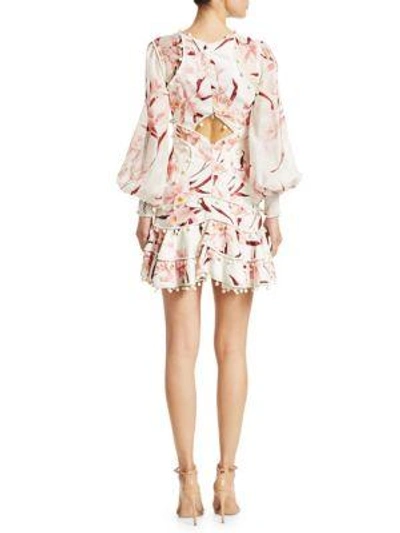 Shop Zimmermann Corsage Linen Orchid Bauble Mini Dress In Ivory Peach Orchid