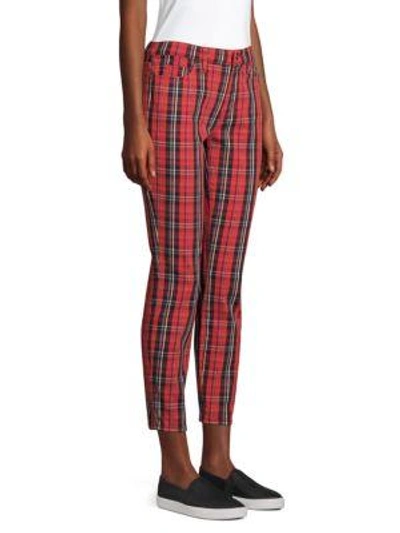 Shop Current Elliott The Stiletto Plaid Cropped Trousers In Red Tartan Plaid