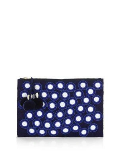 Shop Figue Soma Hand-beaded Polka-dot Pouch In Midnight