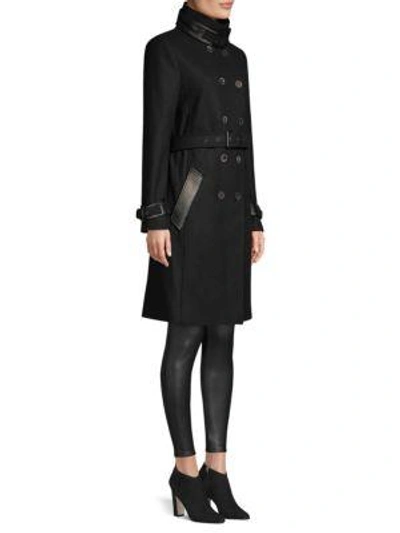 Shop The Kooples Wool-blend Double-breasted Trench Coat In Black