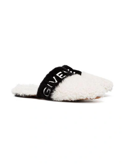 Shop Givenchy Beige And Black Bedford Sheepskin Logo Slippers In White