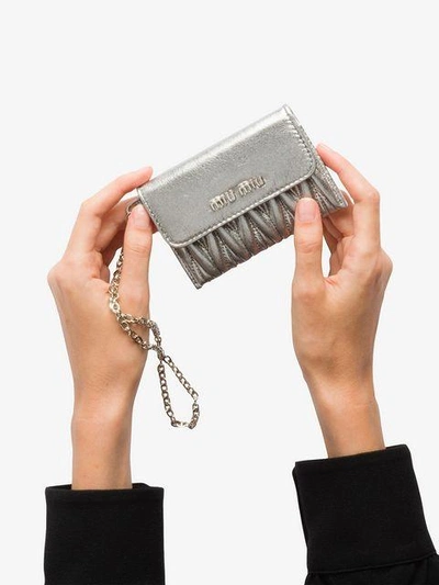 Shop Miu Miu Matelassé Credit Card Holder In Metallic