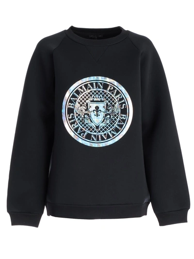Shop Balmain Logo Print Sweatshirt In 5148c Black Silver