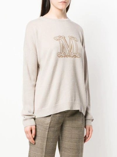 Shop Max Mara Knitted Logo Sweater - Neutrals In Nude & Neutrals