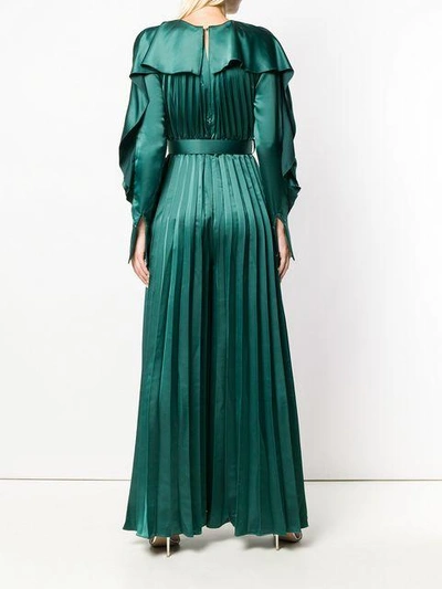 Shop Self-portrait Belted Pleated Jumpsuit In Green