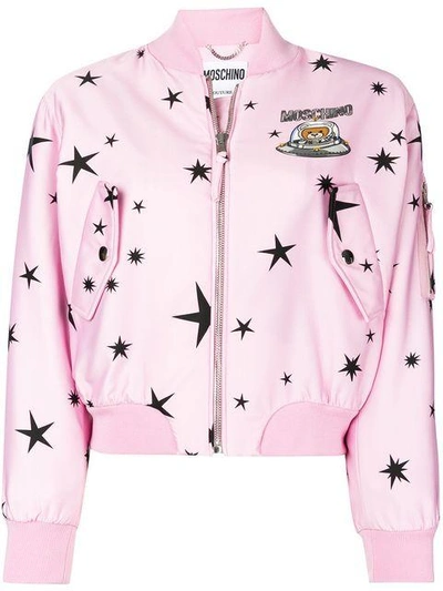 Shop Moschino Star-print Bomber Jacket In Pink