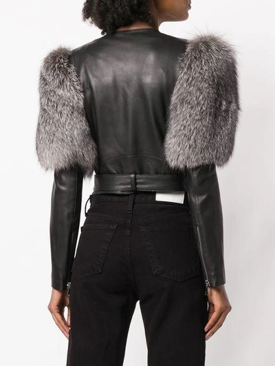 Shop Manokhi Fur Trim Biker Jacket - Black