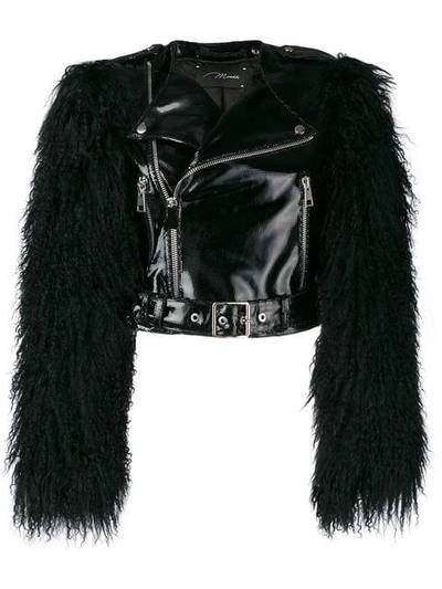Shop Manokhi Fur Sleeved Biker Jacket In Black