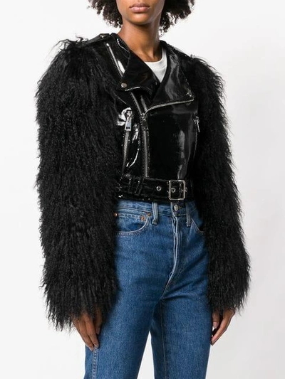 Shop Manokhi Fur Sleeved Biker Jacket In Black