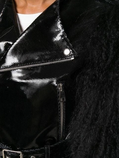 Shop Manokhi Fur Sleeved Biker Jacket In Black