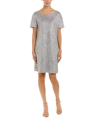 Shop Three Dots Lacquered Shift Dress In Silver