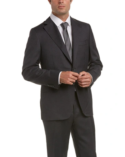 Shop Canali Wool Suit With Flat Pant In Gray