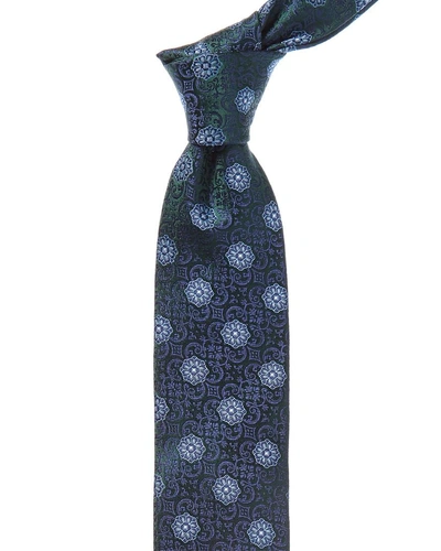 Shop Canali Green & Navy Floral Silk Tie