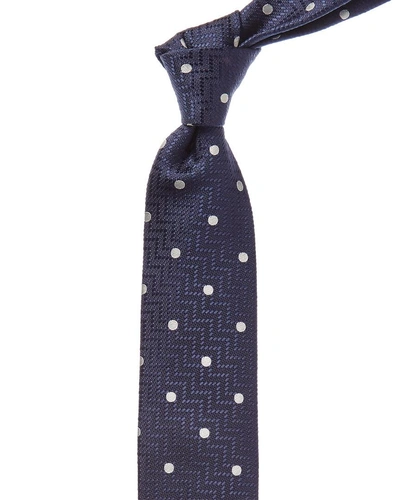 Shop Canali Navy & White Polka Dot Silk Tie In Blue