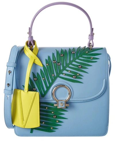 Shop Versace Dv One Palm Stud Leather Satchel In Blue