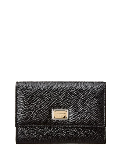 Shop Dolce & Gabbana Dauphine Leather Snap Wallet In Black