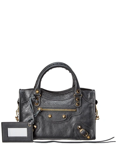 Shop Balenciaga Classic Gold Mini City Leather Shoulder Bag In Grey