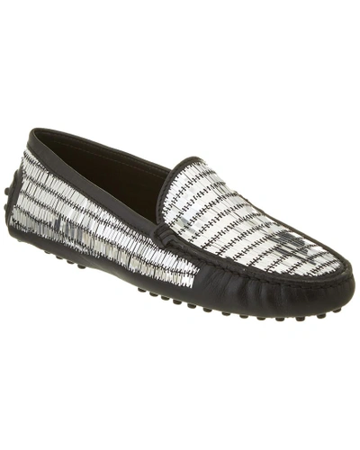 Shop Tod's Gommino Embellished Leather Driving Shoe In Black