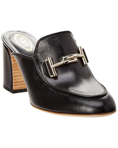 Shop Tod's Double T Leather Mule In Black