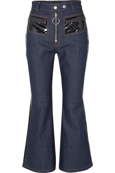 Shop Ellery Pedestrian Cropped Pvc-trimmed Flared Jeans In Indigo