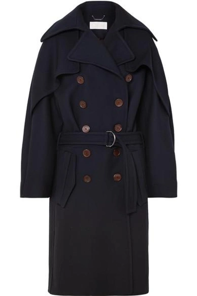 Shop Chloé Double-breasted Wool And Silk-blend Drill Coat In Navy