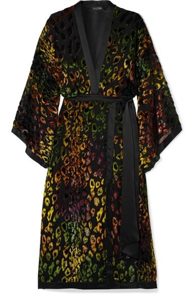 Shop Saloni Suki Satin-trimmed Flocked Crepe De Chine And Chiffon Wrap-effect Dress In Black