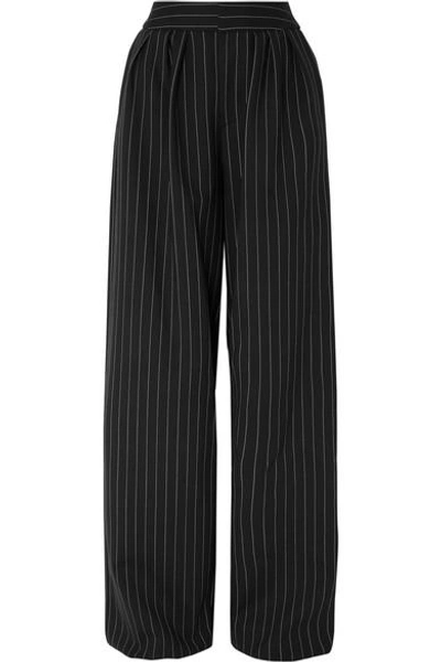 Shop Gareth Pugh Pinstriped Wool-blend Wide-leg Pants In Black