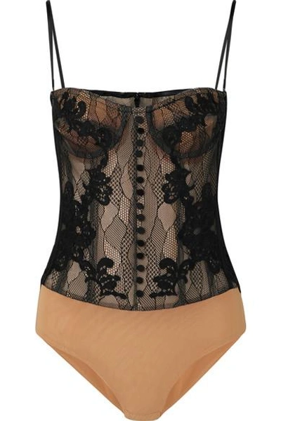 Shop Jonathan Simkhai Guipure Lace And Mesh Bustier Bodysuit In Black