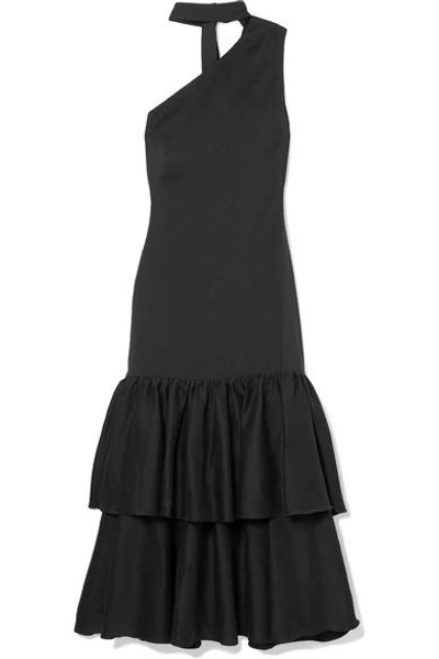 Shop Rejina Pyo Lizzie Asymmetric Tiered Woven Midi Dress In Black