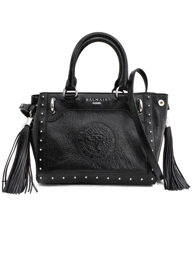Shop Balmain Le Panier Shopping Bag In Black Calfskin Leather. In Nero