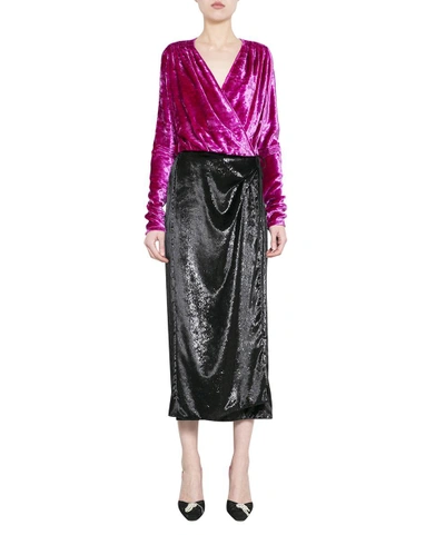 Shop Attico Bicolor Velvet Wrap Dress In Nero