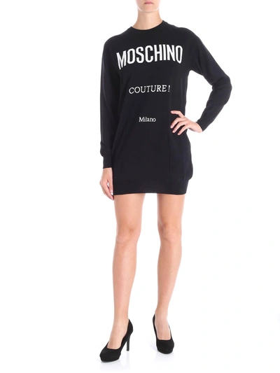 Shop Moschino Cotton Sweatshirt Dress In Black