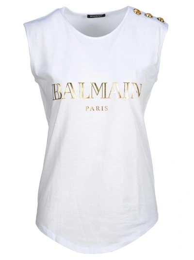 Shop Balmain Tshirt Sm Logo Classic In White