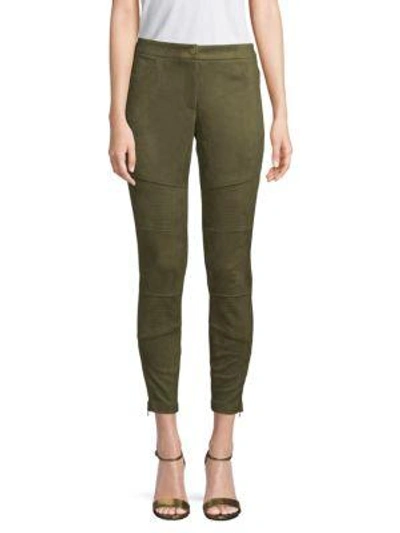 Shop Laundry By Shelli Segal Faux-suede Moto Skinny Pants In Green