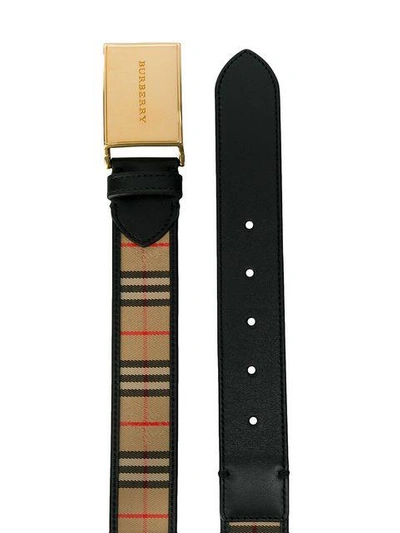 Burberry Plaque Buckle 1983 Check And Leather Belt In Black | ModeSens